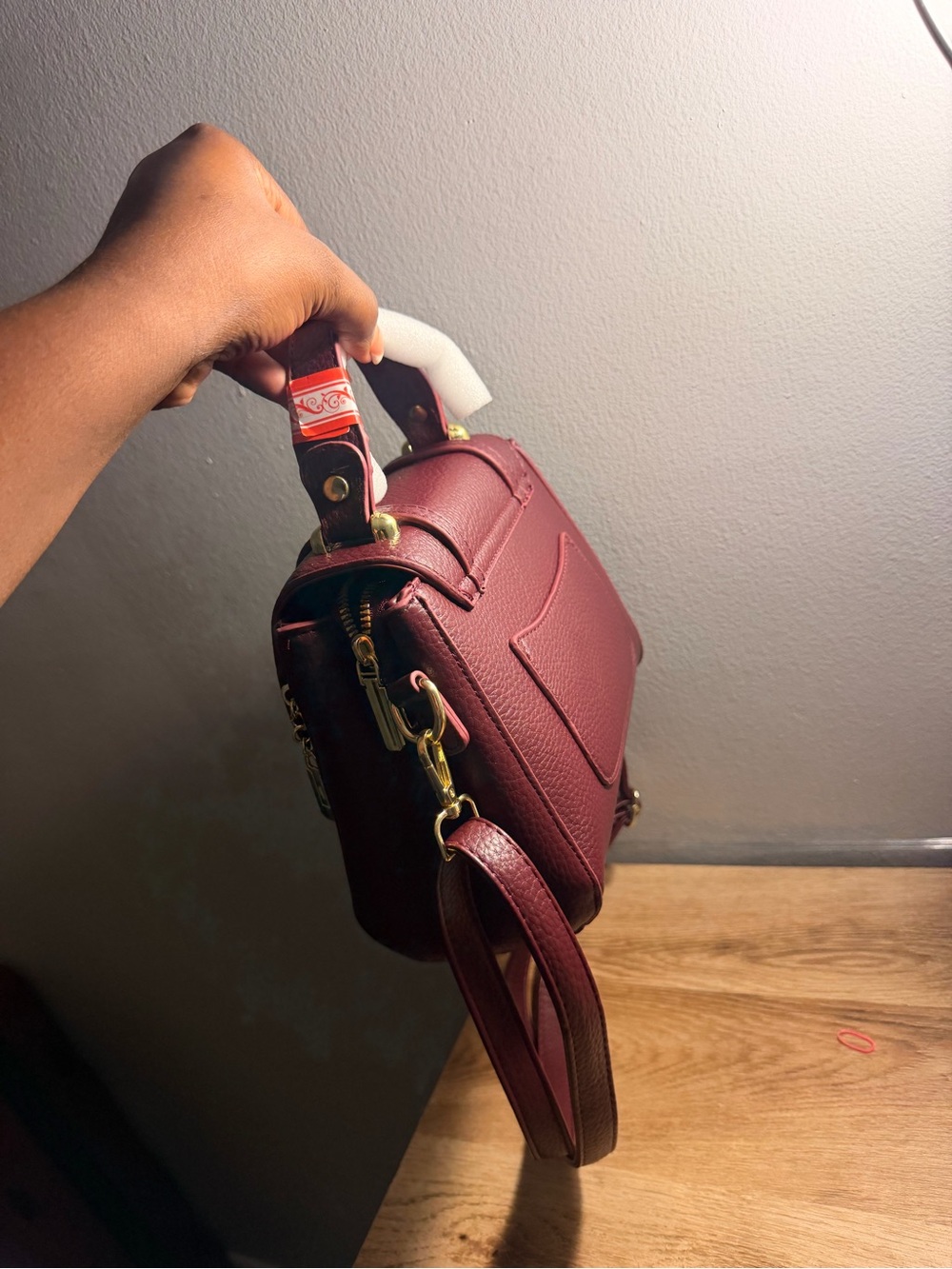 Classic Wine Red Crossbody Bag with Gold Hardware